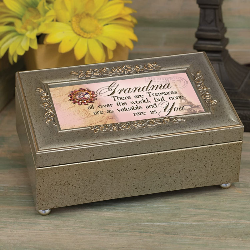 Cottage Garden Grandma None as Valuable Silvertone Embossed Floral Jewelry Music Box Plays You Light Up My Life
