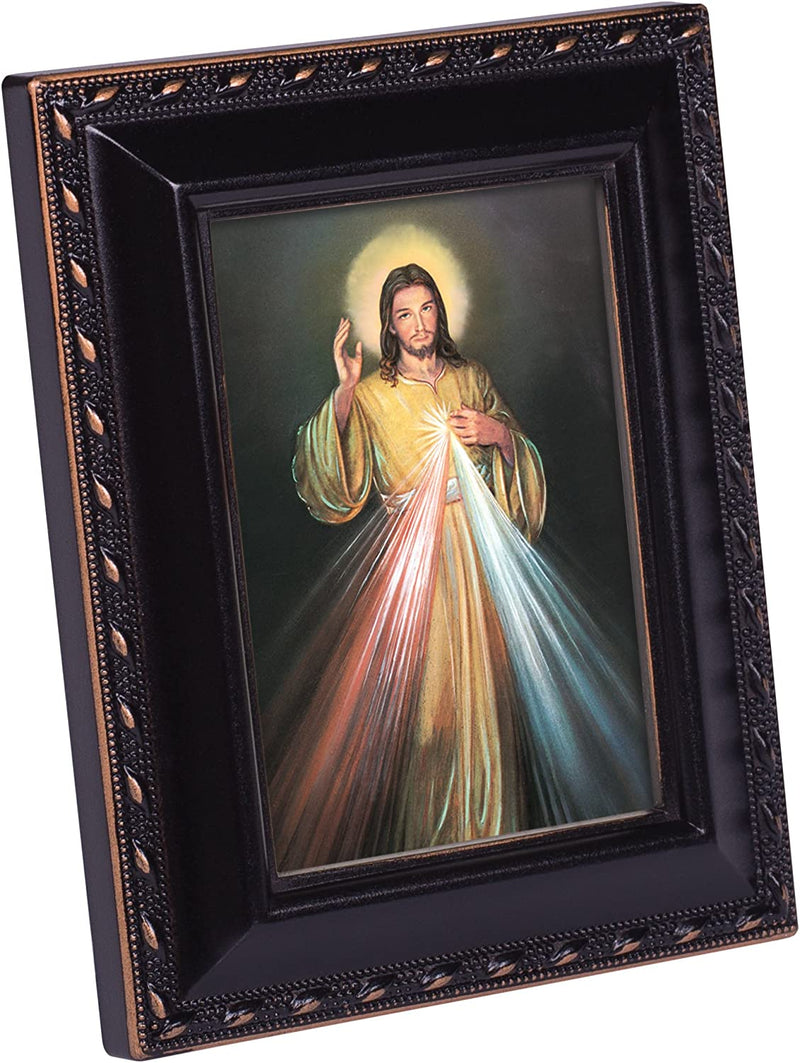 Cottage Garden Divine Mercy Painting of Jesus Black Rope Trim 2 x 3 Tiny Frame with Magnet and Easel