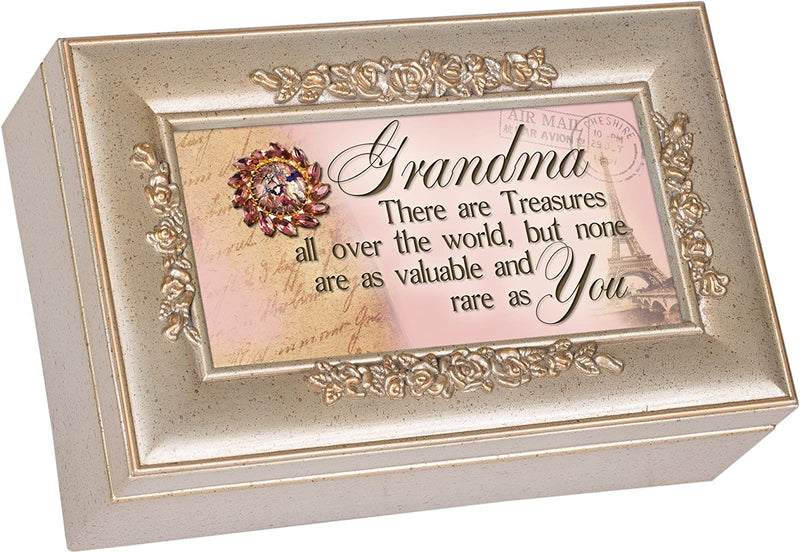 Cottage Garden Grandma None as Valuable Silvertone Embossed Floral Jewelry Music Box Plays You Light Up My Life