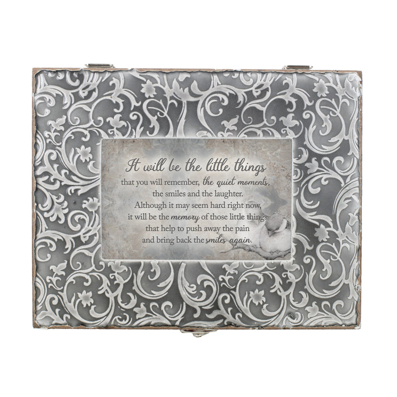 Remember the Little Things Embossed Grey Filigree Bereavement Music Box Plays Amazing Grace