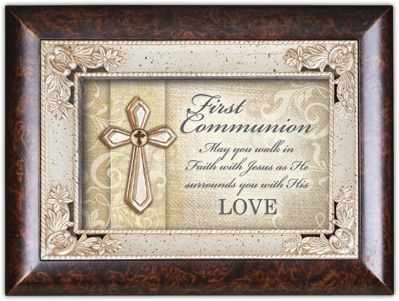 First Communion Walk in Faith Burlwood Music Box Plays Amazing Grace