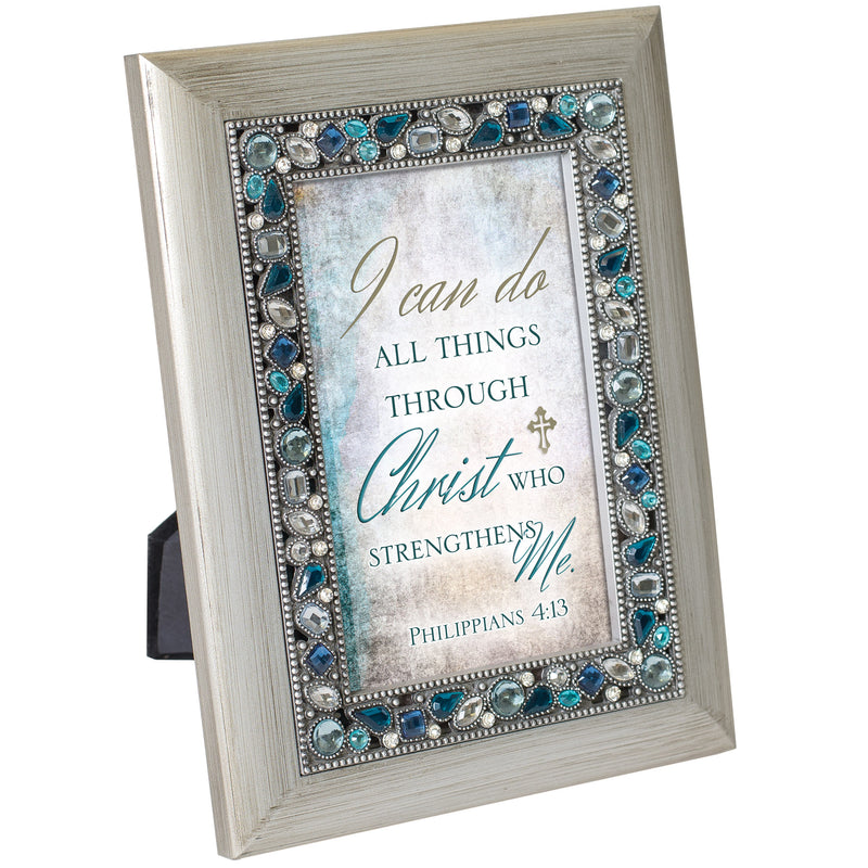 Cottage Garden I Can Do All Things Silver Finish Jeweled 4x6 Framed Art Plaque