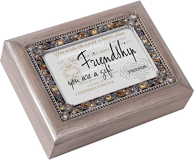 Cottage Garden Friendship You are a Gift Brushed Pewter Jewelry Music Box Plays What Friends are for