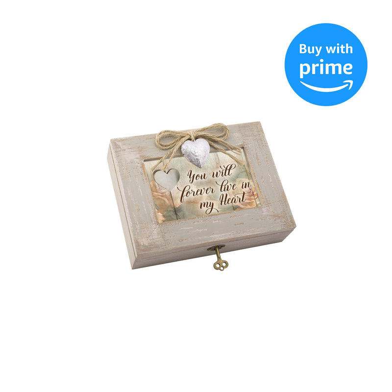 Cottage Garden You Will Forever Live in Heart Natural Taupe Wood Locket Music Box Plays Edelweiss