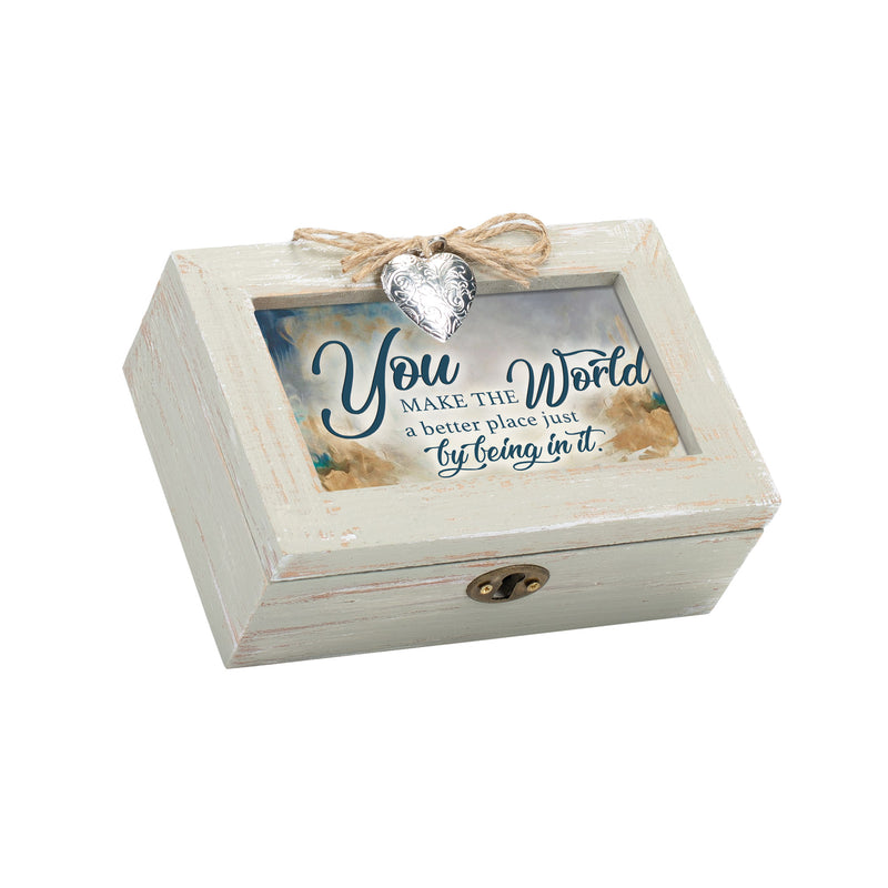 Wood Distressed Locket Music Box Plays That's What Friends Are For