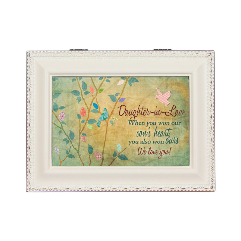 Cottage Garden Daughter-in-Law Ivory Finish with Brushed Gold Color Trim Jewelry Music Box - Plays Song You Light Up My Life