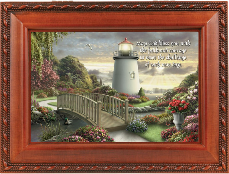 Cottage Garden Faith & Courage Woodgrain Inspirational Traditional Music Box Plays How Great Thou Art