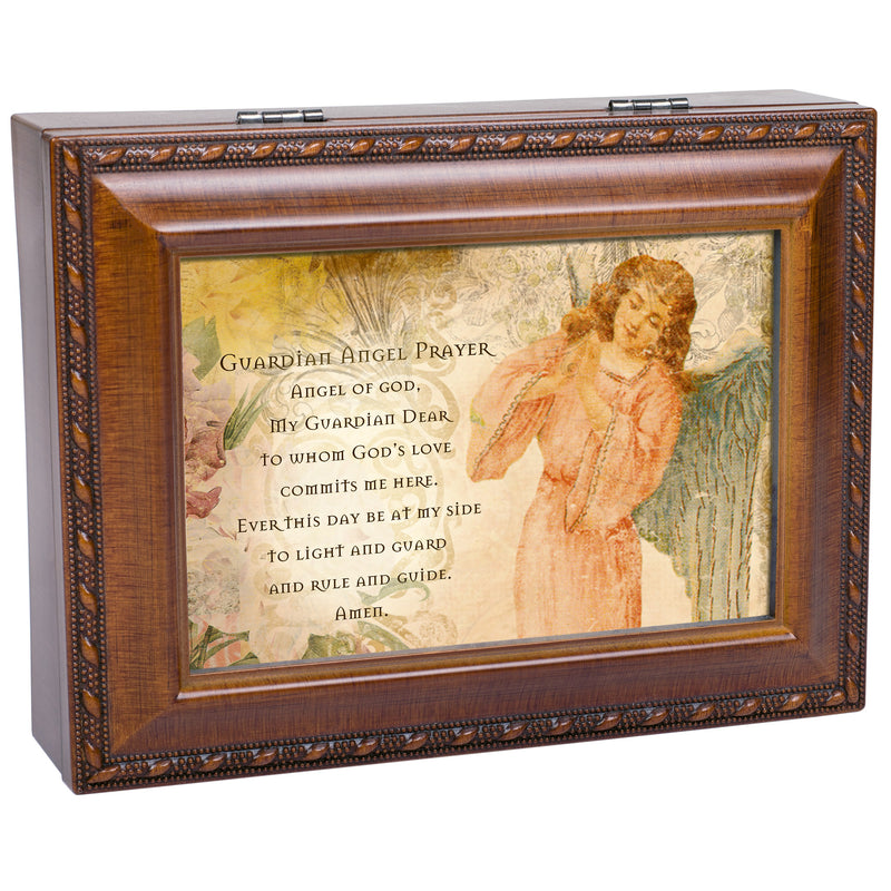 Cottage Garden Guardian Angel Prayer Woodgrain Music Box/Jewelry Box Plays Ave Maria