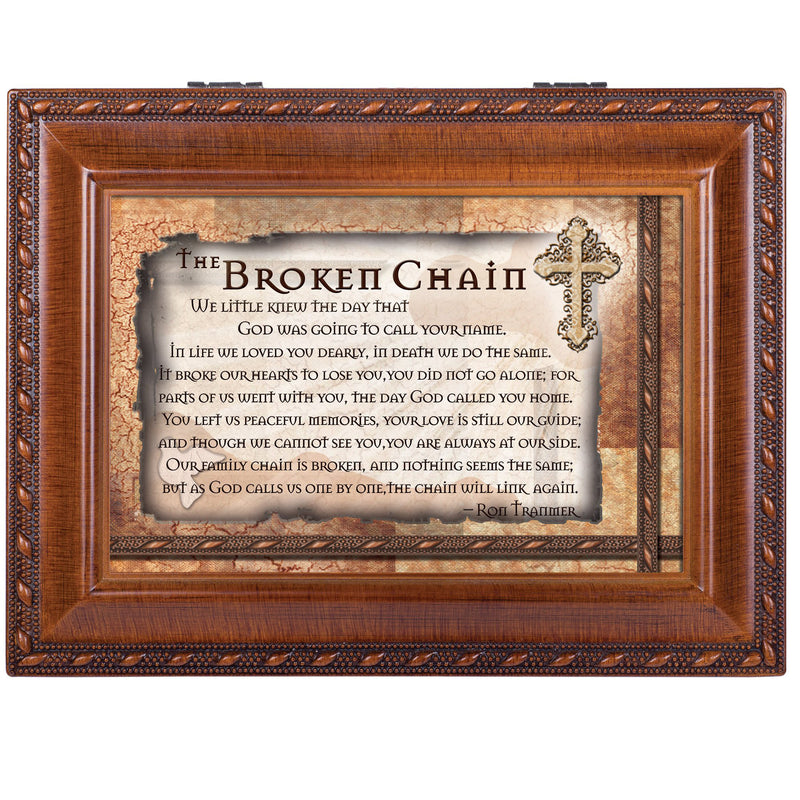 Broken Chain Inspirational Woodgrain Traditional Music Box Plays Amazing Grace