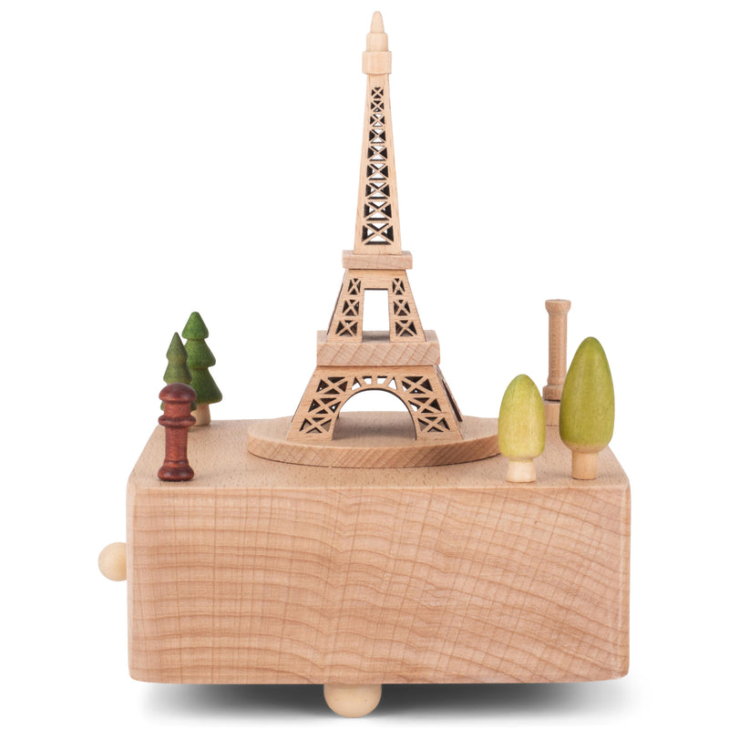 Cottage Garden Eiffel Tower Car Woodgrain 17 inch Beech Wind-Up Musical Figurine
