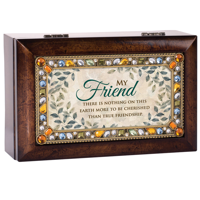 Cottage Garden My Friend Cherished True Jeweled Amber Earth Tone Petite Music Box Plays That's What Friends are for