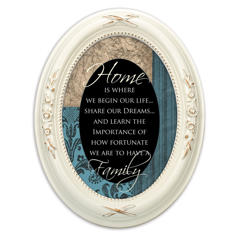 Home Is Where We Begin Life Ivory Floral 5 x 7 Oval Photo Frame