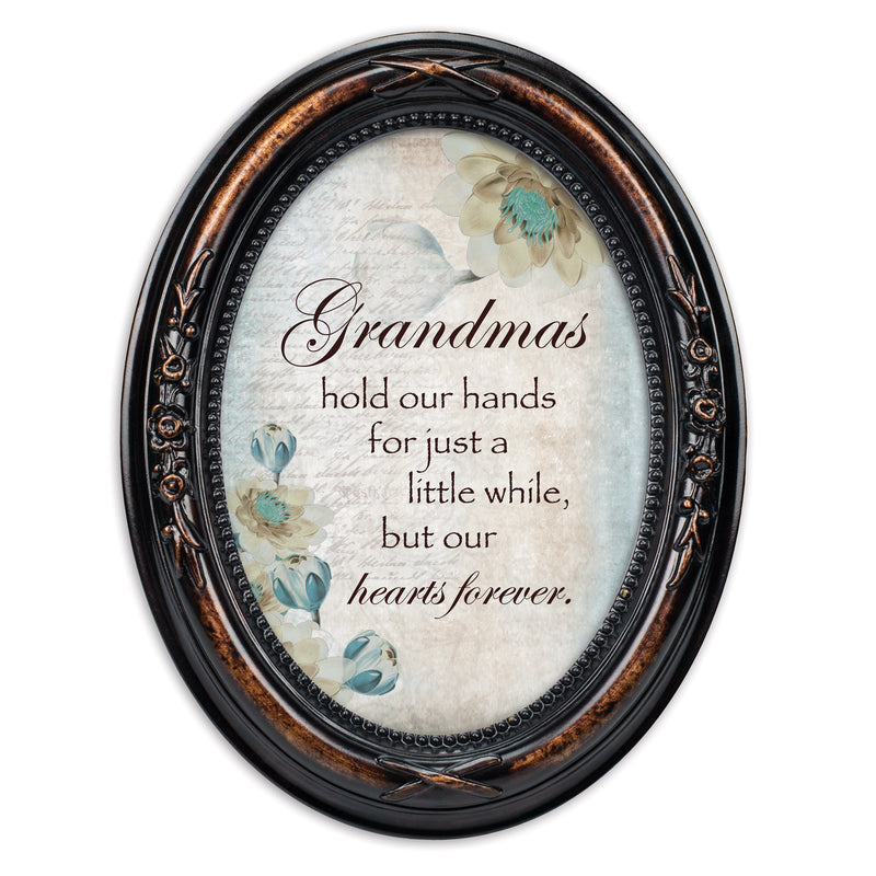 Grandmas Hold Hands Hearts Burlwood Floral 5 x 7 Oval Photo Frame