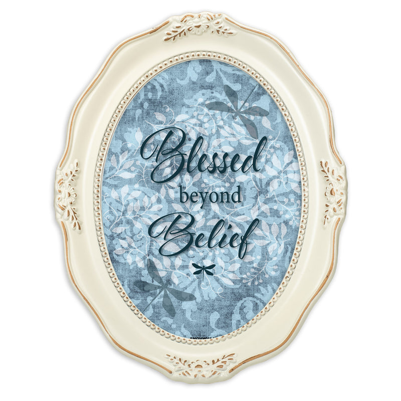 Blessed Beyond Belief Distressed Ivory Wavy 5 x 7 Oval Table and Wall Photo Frame