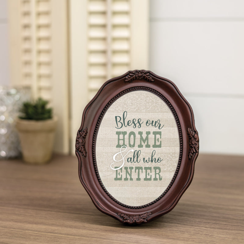 Bless Our Home Mahogany 5 x 7 Oval Wall And Tabletop Photo Frame