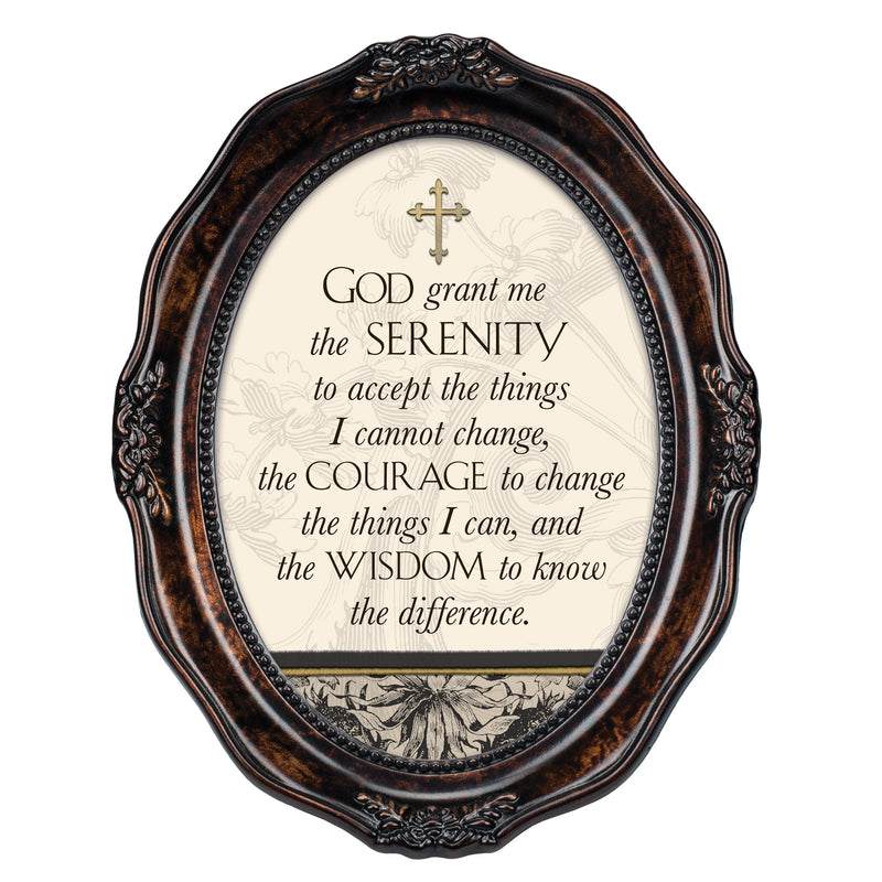 God Grant Me The Serenity Burlwood Finish Wavy 5 x 7 Oval Table and Wall Photo Frame