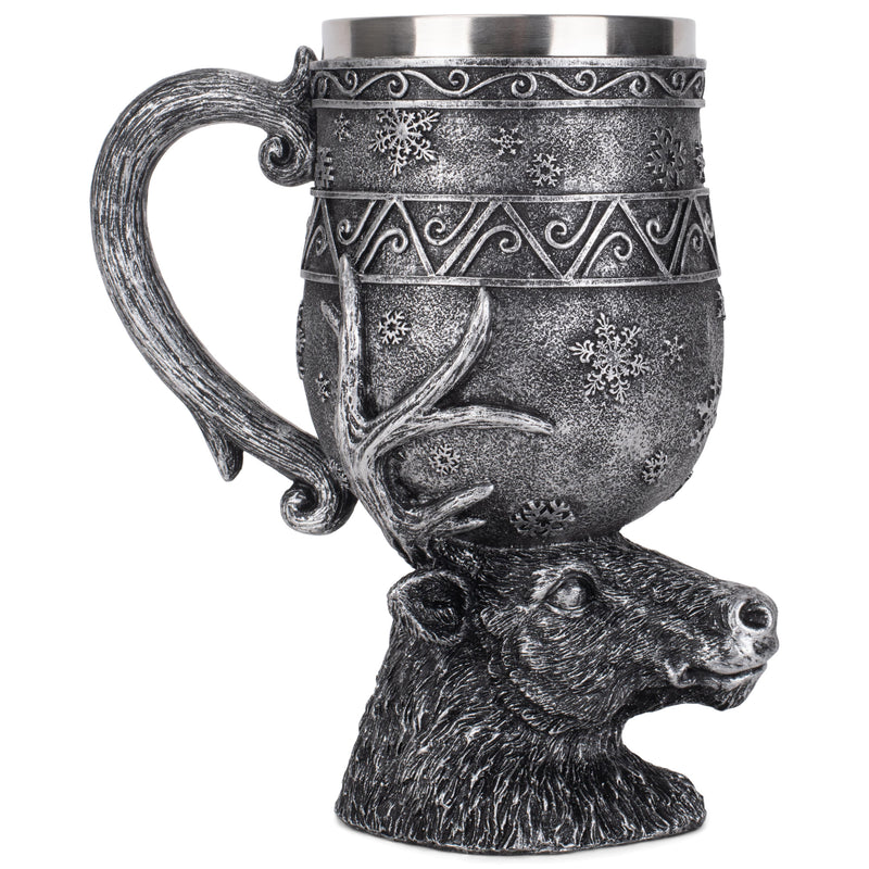 Cottage Garden Stag Deer Antique Silver 14 ounce Resin Goblet Chalice Mug
