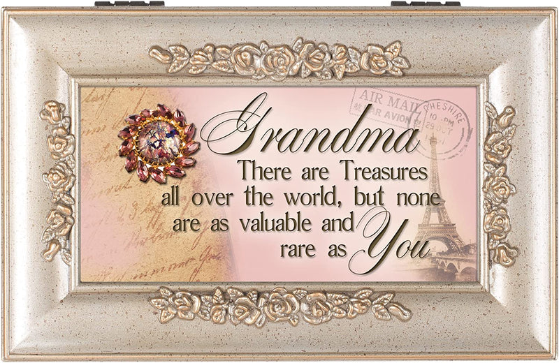 Cottage Garden Grandma None as Valuable Silvertone Embossed Floral Jewelry Music Box Plays You Light Up My Life