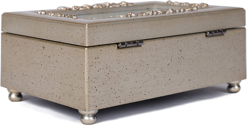 Cottage Garden Grandma None as Valuable Silvertone Embossed Floral Jewelry Music Box Plays You Light Up My Life