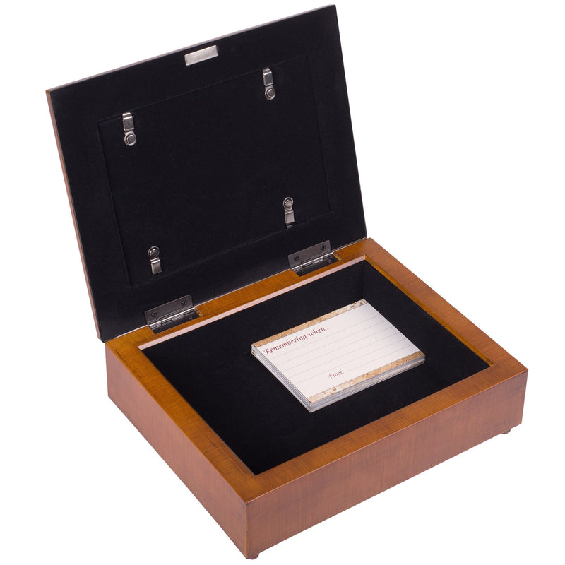 In Memory Old World Script Woodgrain Remembrance Keepsake Box