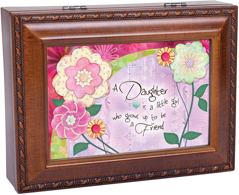 Cottage Garden Daughter Girl Grows Up Woodgrain Rope Trim Jewelry Music Box Plays You are My Sunshine