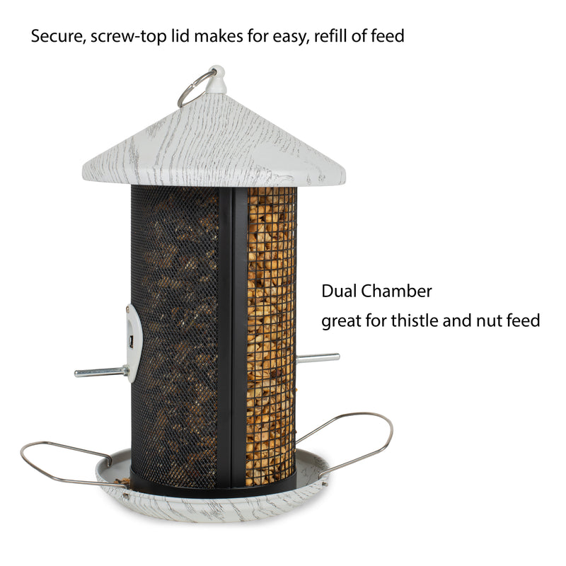 12 inch Whitewashed Woodgrain Finish Mesh Metal Secure Bird Feeder