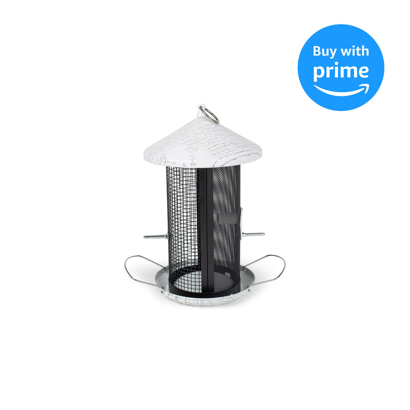 12 inch Whitewashed Woodgrain Finish Mesh Metal Secure Bird Feeder