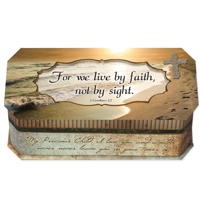 Cottage Garden Footprints in The Sand Design Jewelry Music Box - Plays Song How Great Thou Art