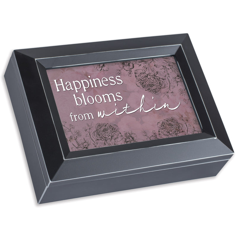 Happiness Blooms  Black 9 X 7 Mdf Wood Decorative Keepsake Box