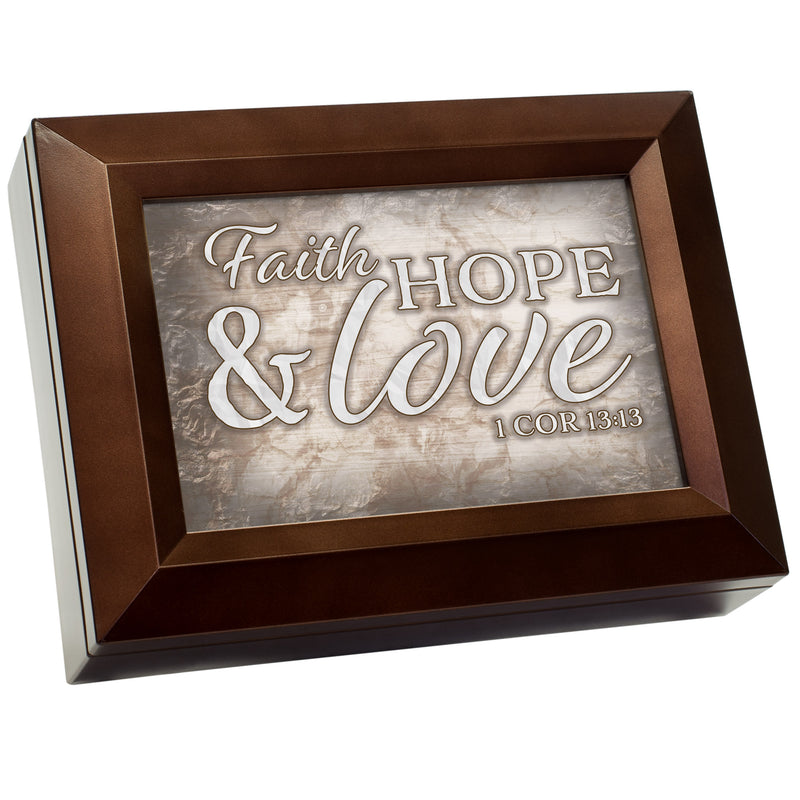Faith Hope And Love Wood Grain 9 X 7 Mdf Wood Keepsake Box