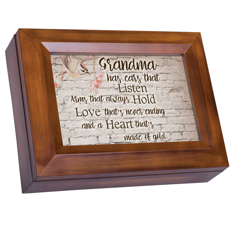 Cottage Garden Grandmas Listen Hold and Love Wood Finish Jewelry Music Box Plays You are My Sunshine