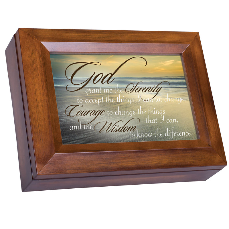 Cottage Garden Serenity Prayer Ocean Waves Wood Finish Jewelry Music Box Plays You are My Sunshine