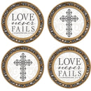 Love Never Fails Amber Goldtone 4.5 Inch Jeweled Coaster Set of 4