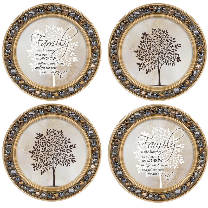 Family We Are One Amber Goldtone 4.5 Inch Jeweled Coaster Set of 4