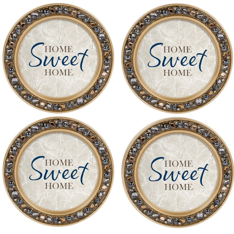Home Sweet Home Amber Goldtone 4.5 Inch Jeweled Coaster Set of 4