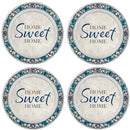 Home Sweet Home Aqua Silvertone 4.5 Inch Jeweled Coaster Set of 4
