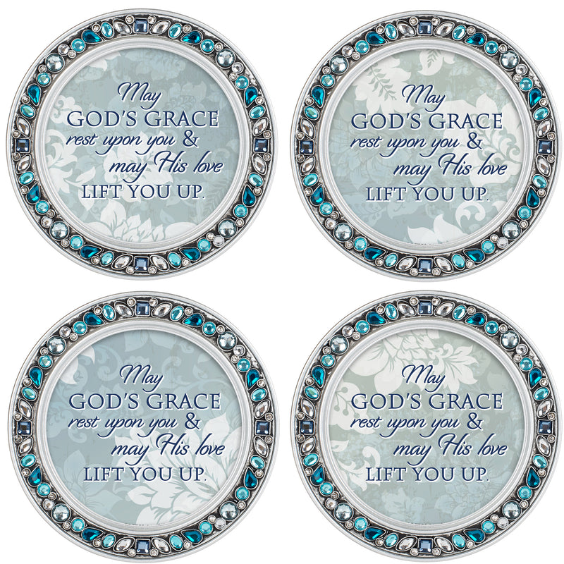 May His Grace Life You Up Aqua 4.5 Inch Jeweled Coaster Set of 4