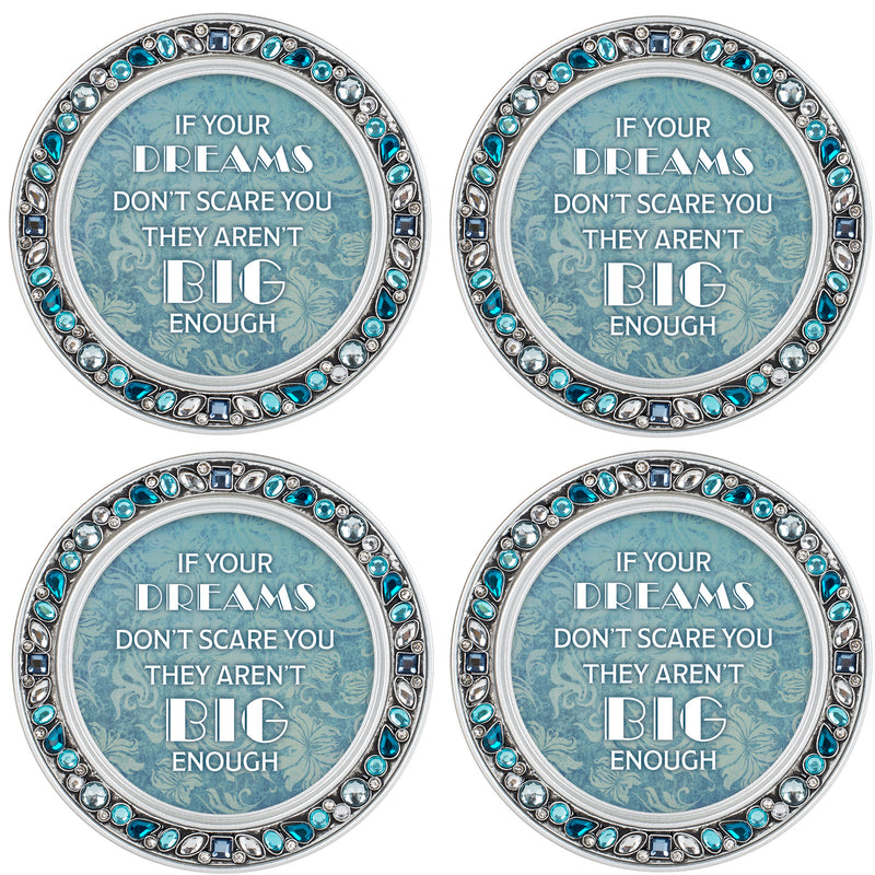 You Are Loved Aqua Silvertone 4.5 Inch Jeweled Coaster Set of 4