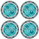 Gather Here Aqua Silvertone 4.5 Inch Jeweled Coaster Set of 4