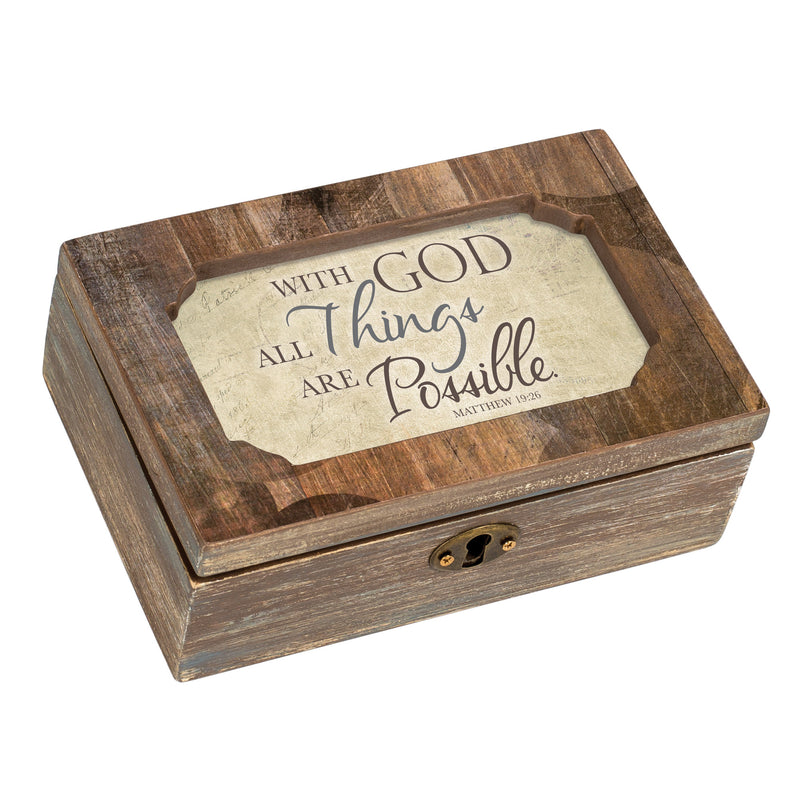 Cottage Garden God All Things Possible Deco Woodgrain Jewelry Music Box Plays How Great Thou Art