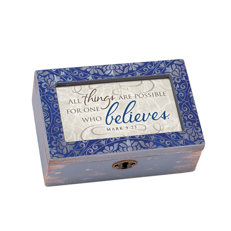 Cottage Garden All Things are Possible Deco Denim Jewelry Music Box Plays How Great Thou Art