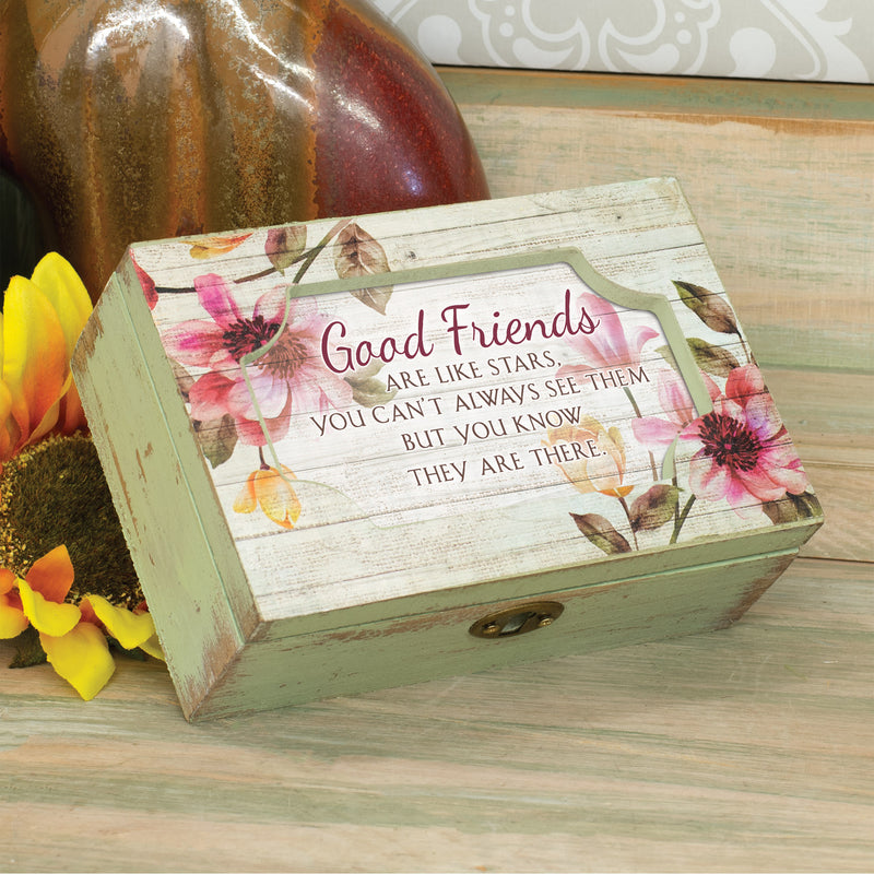 Cottage Garden Friend Like Stars Floral Decoupage Petite Music Box Plays That's What Friends are for