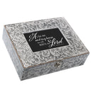 As For Me And My House Embossed Grey Filigree Music Box Plays How Great Thou Art