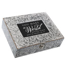 You Make The World Better Embossed Grey Filigree Music Box Plays What a Wonderful World