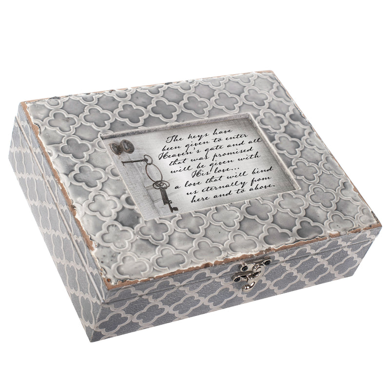 Forever in Our Hearts Embossed Grey Filigree Bereavement Music Box Plays How Great Thou Art