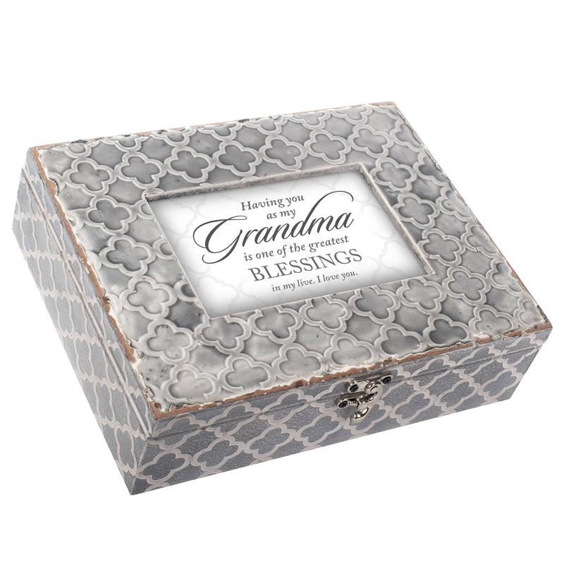 Grandma Greatest Blessings Embossed Grey Moroccan Music Box Plays Wind Beneath My Wings