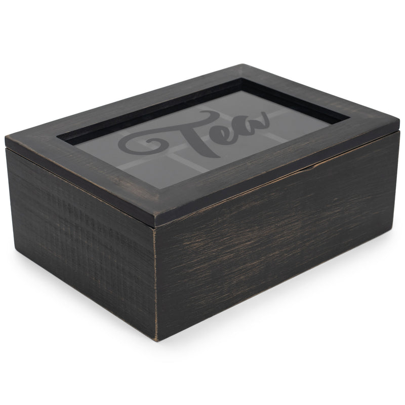 Cottage Garden Tea Black Woodgrain 9 x 6.25 Pine Wood Tea Storage Chest