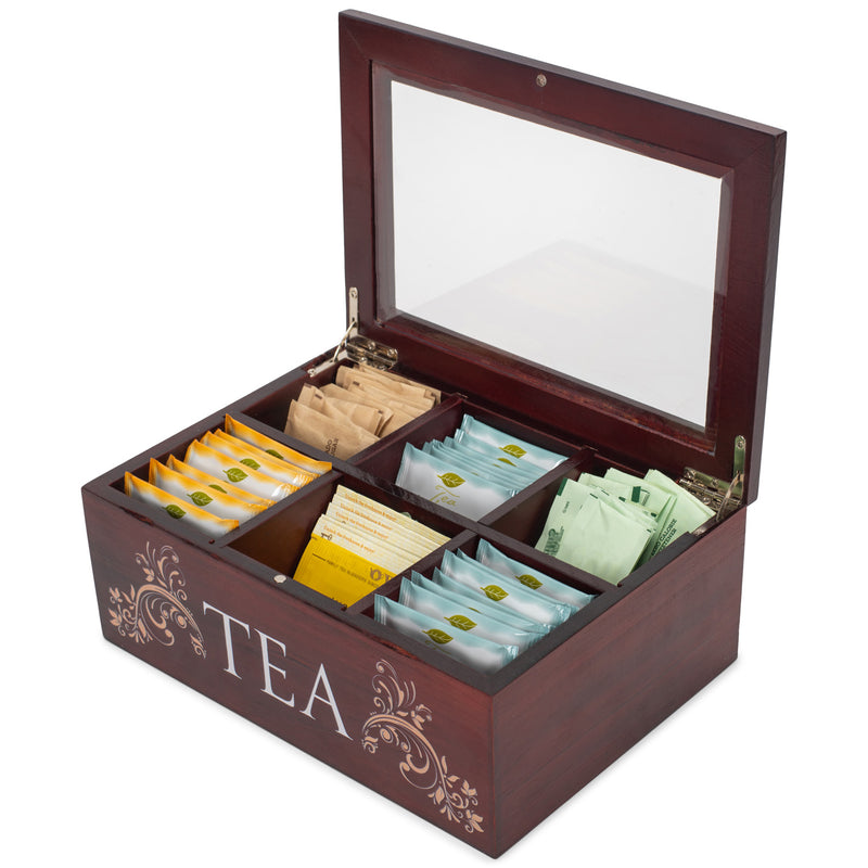 Cottage Garden Tea Cherry Woodgrain 9 x 6.25 Pine Wood Tea Storage Chest