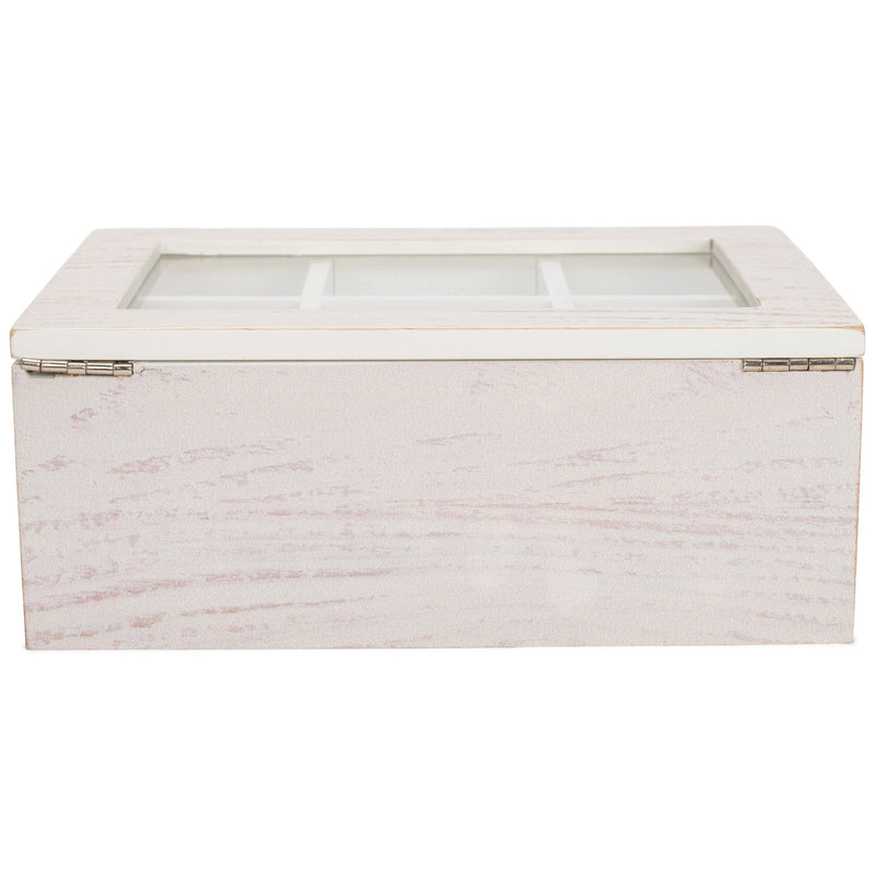 Cottage Garden Tea Whitewash Woodgrain 9 x 6.25 Pine Wood Tea Storage Chest