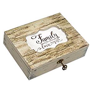 Family Decoupage Barnwood Gray Musical Box Plays Tune Wonderful World